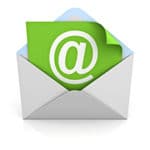White at sign mail on green paper in envelope E mail concept iso