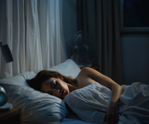 a woman sleeping in bed