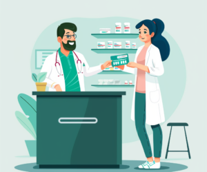 a man and woman in a pharmacy