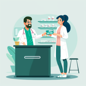 a man and woman in a pharmacy